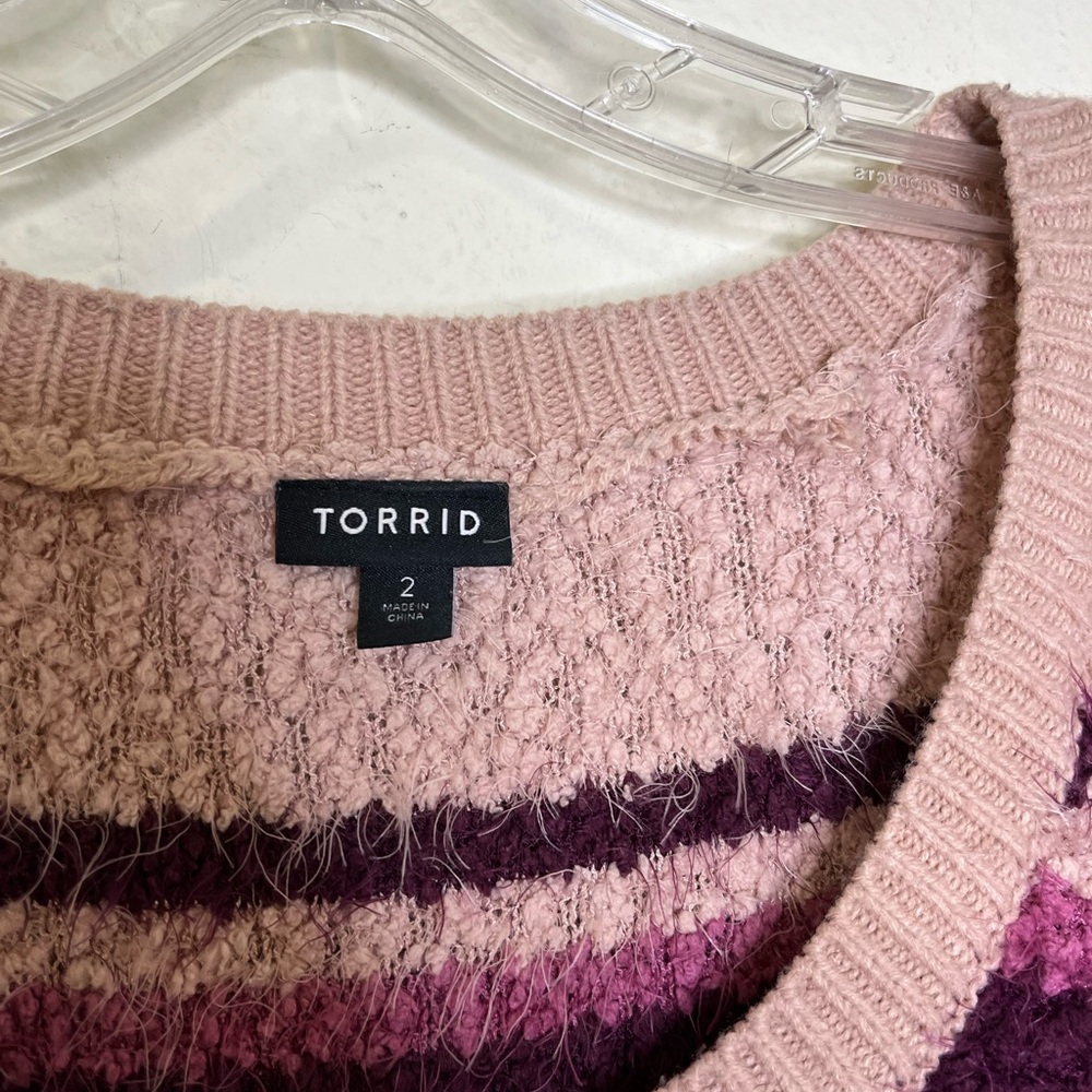 Torrid striped eyelash Fuzzy sweater pullover Sz 2X drop shoulder pullover - Picture 6 of 7